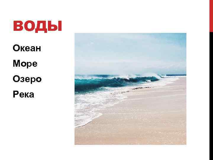 ВОДЫ Океан Море Озеро Река 