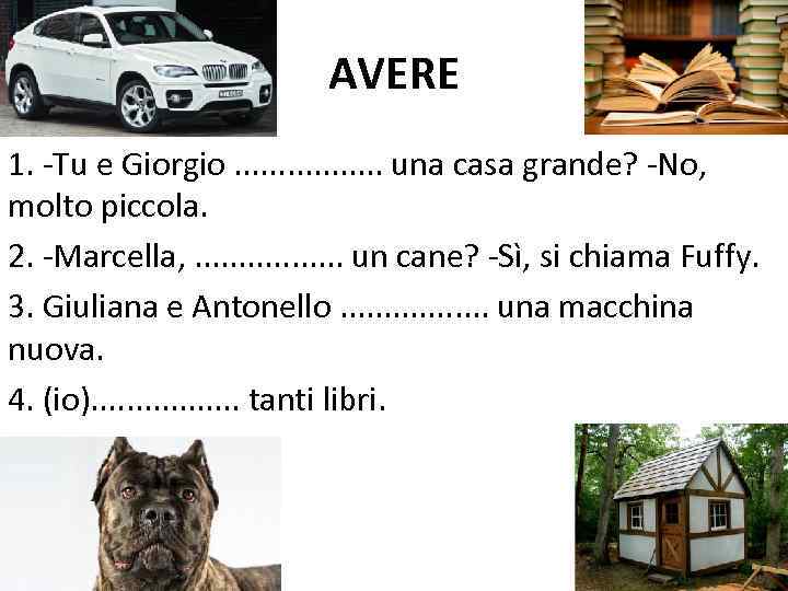 AVERE 1. -Tu e Giorgio. . . . una casa grande? -No, molto piccola.