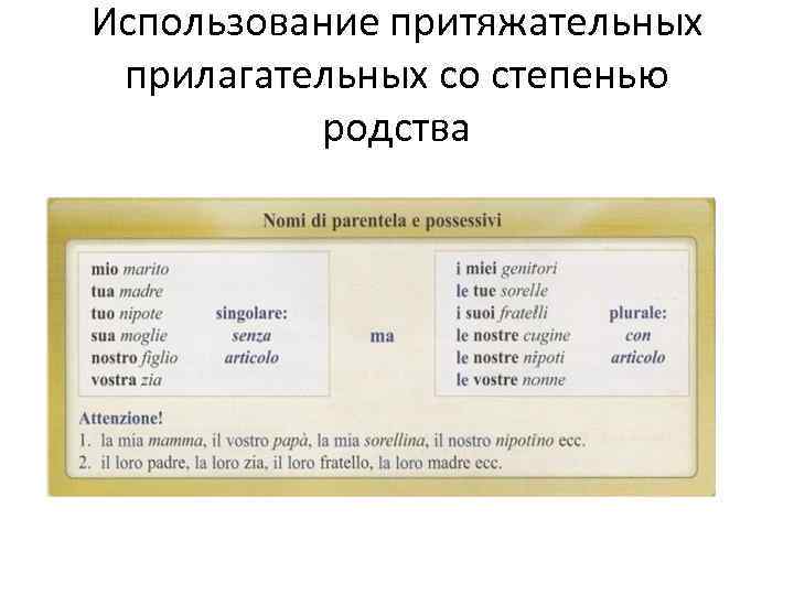 Использование притяжательных прилагательных со степенью родства 