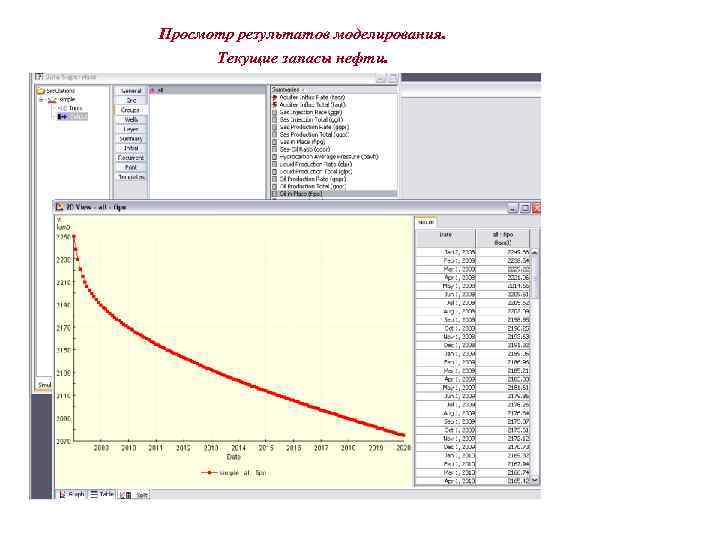 Просмотр результатов моделирования. Текущие запасы нефти. 