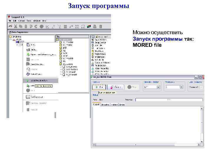 Запуск программы Можно осуществить Запуск программы так: MORED file 