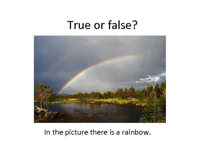 True or false? In the picture there is a rainbow. 