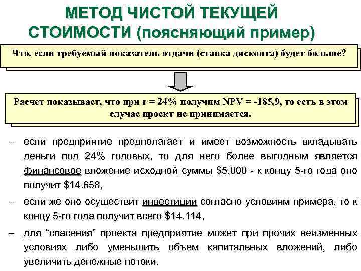 Если чистая текущая стоимость больше нуля то проект принимается