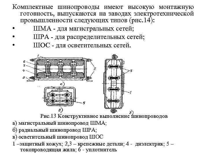Комплектные шинопроводы имеют высокую монтажную готовность, выпускаются на заводах электротехнической промышленности следующих типов (рис.