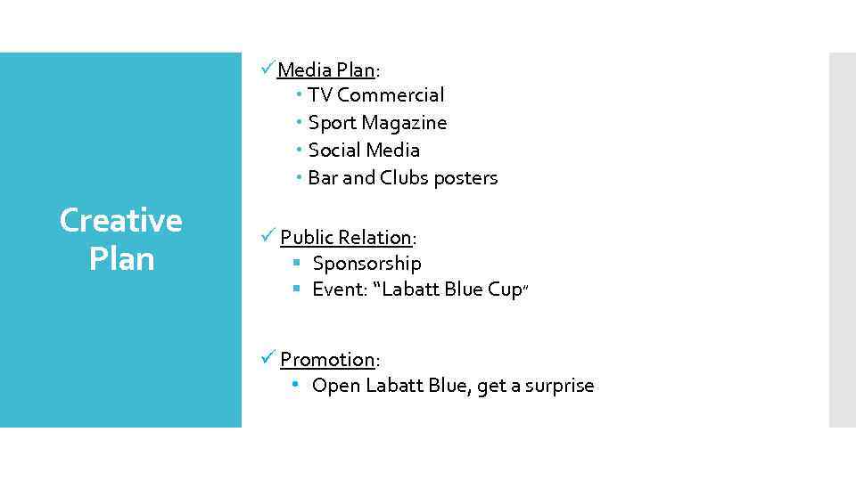 üMedia Plan: TV Commercial Sport Magazine Social Media Bar and Clubs posters Creative Plan