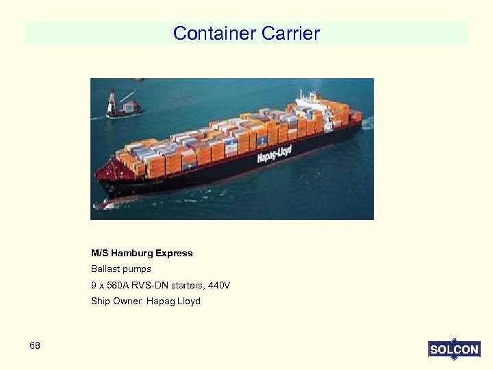 Container Carrier M/S Hamburg Express Ballast pumps 9 x 580 A RVS-DN starters, 440