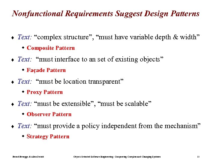 Nonfunctional Requirements Suggest Design Patterns ¨ Text: “complex structure”, “must have variable depth &
