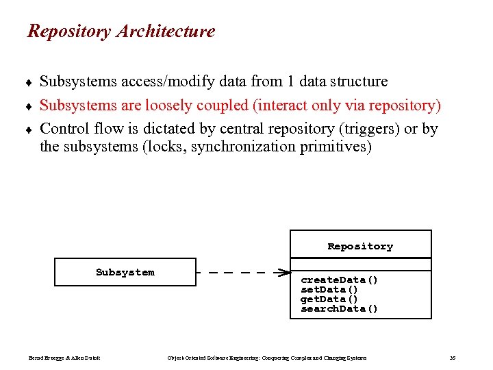 Repository Architecture ¨ ¨ ¨ Subsystems access/modify data from 1 data structure Subsystems are