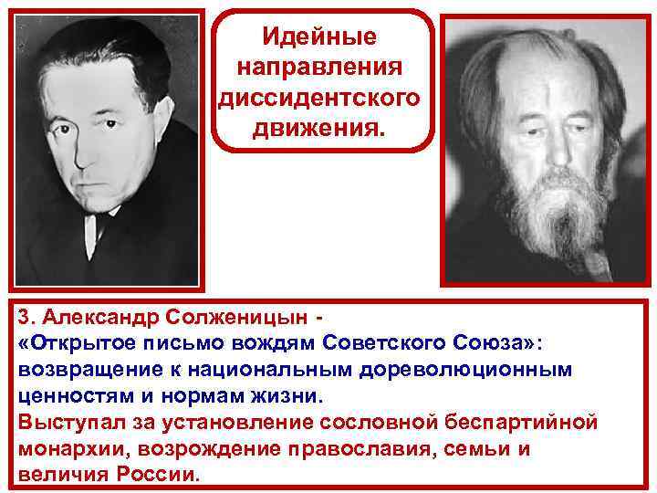 Идейные направления диссидентского движения. 3. Александр Солженицын - «Открытое письмо вождям Советского Союза» :
