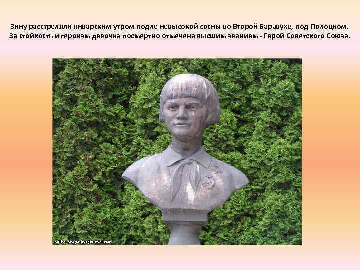 Зину расстреляли январским утром подле невысокой сосны во Второй Баравухе, под Полоцком. За стойкость
