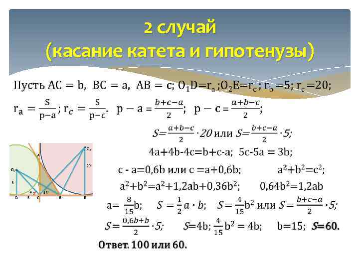 2 случай (касание катета и гипотенузы) 