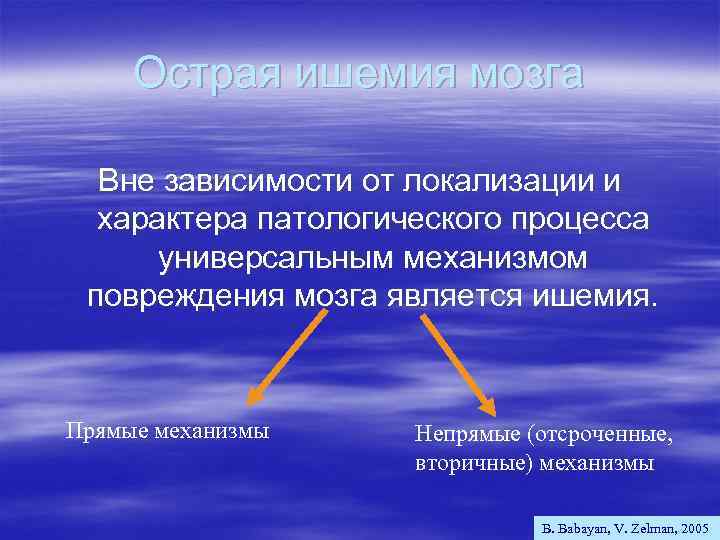 Острая ишемия мозга Вне зависимости от локализации и характера патологического процесса универсальным механизмом повреждения