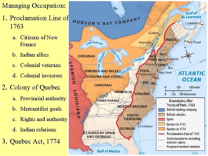 Managing Occupation: 1. Proclamation Line of 1763 a. Citizens of New France b. Indian