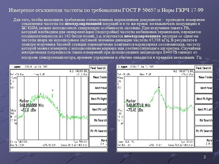 Измерение отклонения частоты по требованиям ГОСТ Р 50657 и Норм ГКРЧ 17 -99 Для