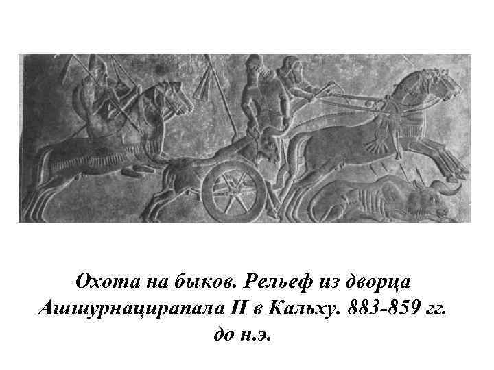 Охота на быков. Рельеф из дворца Ашшурнацирапала II в Кальху. 883 -859 гг. до