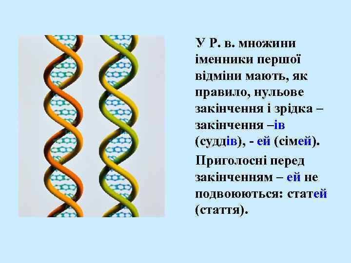 У Р. в. множини іменники першої відміни мають, як правило, нульове закінчення і зрідка