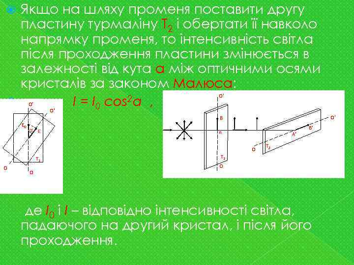 Якщо на шляху променя поставити другу пластину турмаліну Т 2 і обертати її навколо