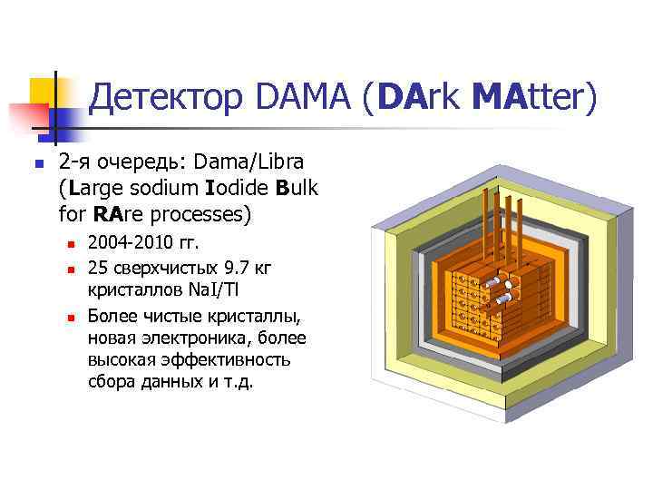 Детектор DAMA (DArk MAtter) n 2 -я очередь: Dama/Libra (Large sodium Iodide Bulk for