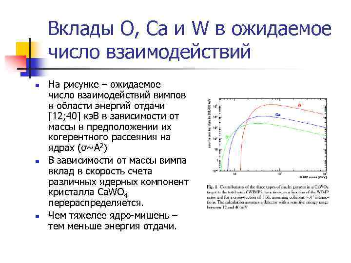 Вклады O, Ca и W в ожидаемое число взаимодействий n n n На рисунке