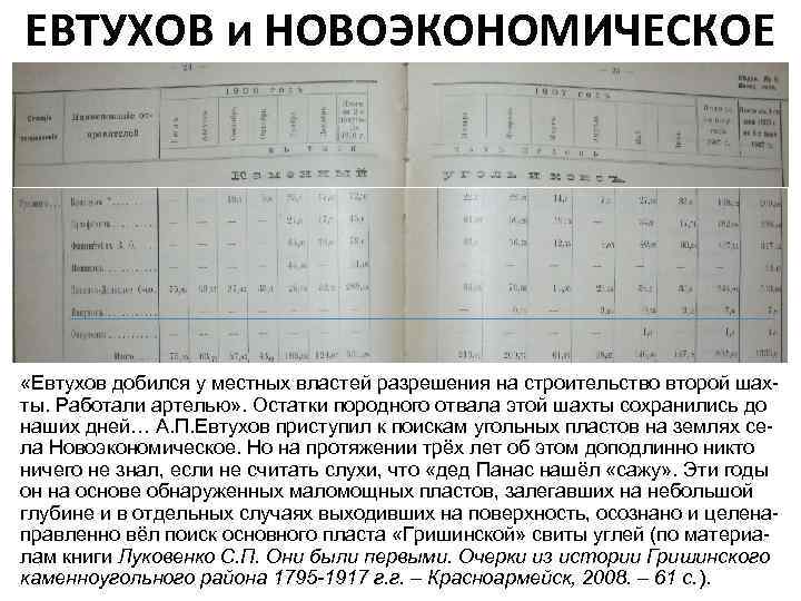 ЕВТУХОВ и НОВОЭКОНОМИЧЕСКОЕ «Евтухов добился у местных властей разрешения на строительство второй шахты. Работали