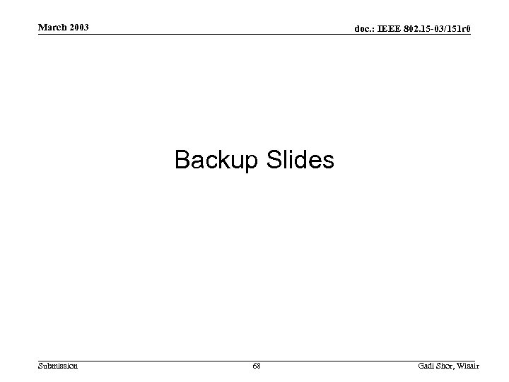 March 2003 doc. : IEEE 802. 15 -03/151 r 0 Backup Slides Submission 68