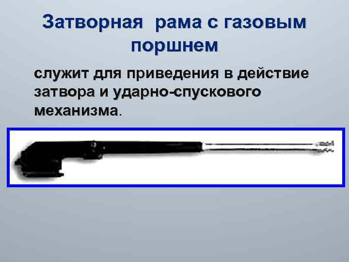 Затворная рама с газовым поршнем служит для приведения в действие затвора и ударно-спускового механизма.
