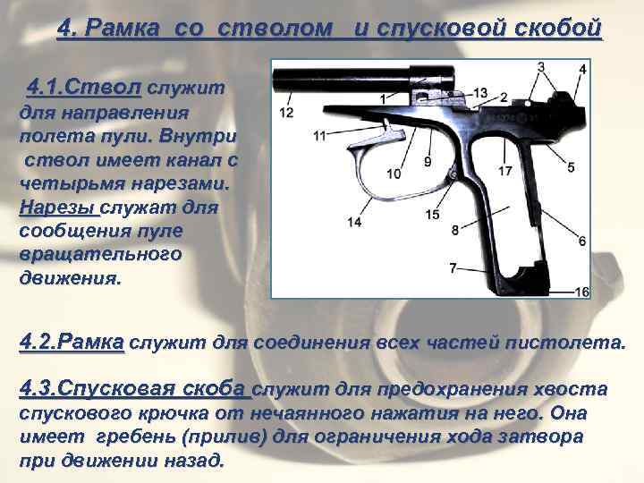  4. Рамка со стволом и спусковой скобой 4. 1. Ствол служит для направления