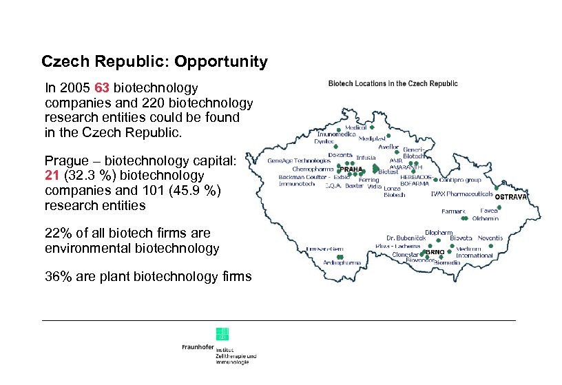 Czech Republic: Opportunity In 2005 63 biotechnology companies and 220 biotechnology research entities could