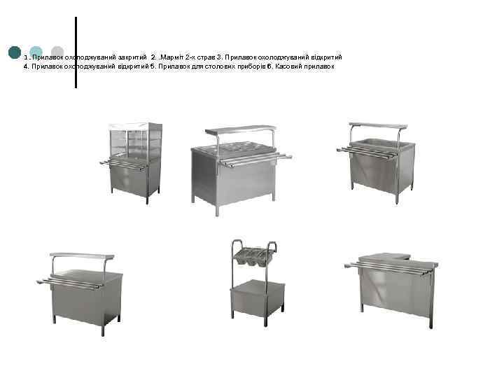 1. Прилавок охолоджуваний закритий 2. . Марміт 2 -х страв 3. Прилавок охолоджуваний відкритий