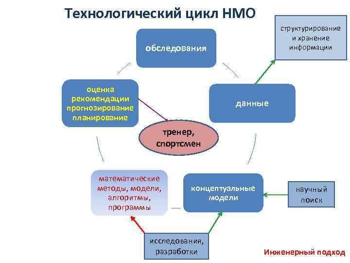 Технологический цикл НМО структурирование и хранение информации обследования оценка рекомендации прогнозирование планирование данные тренер,