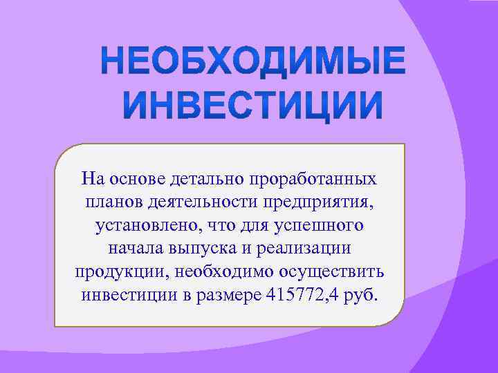 На основе детально проработанных планов деятельности предприятия, установлено, что для успешного начала выпуска и