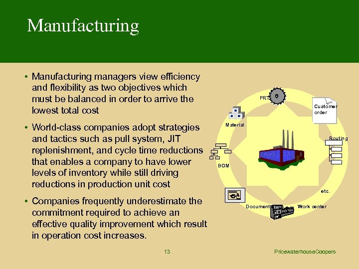 Manufacturing • Manufacturing managers view efficiency and flexibility as two objectives which must be