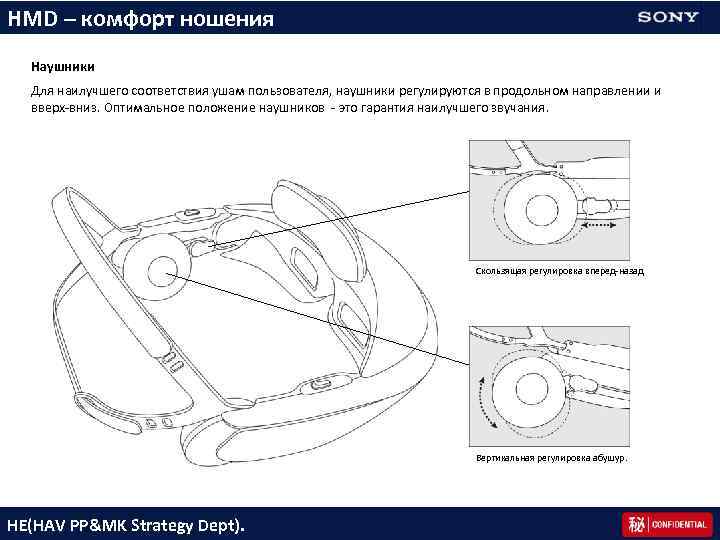 HMD – комфорт ношения 23 Наушники Для наилучшего соответствия ушам пользователя, наушники регулируются в