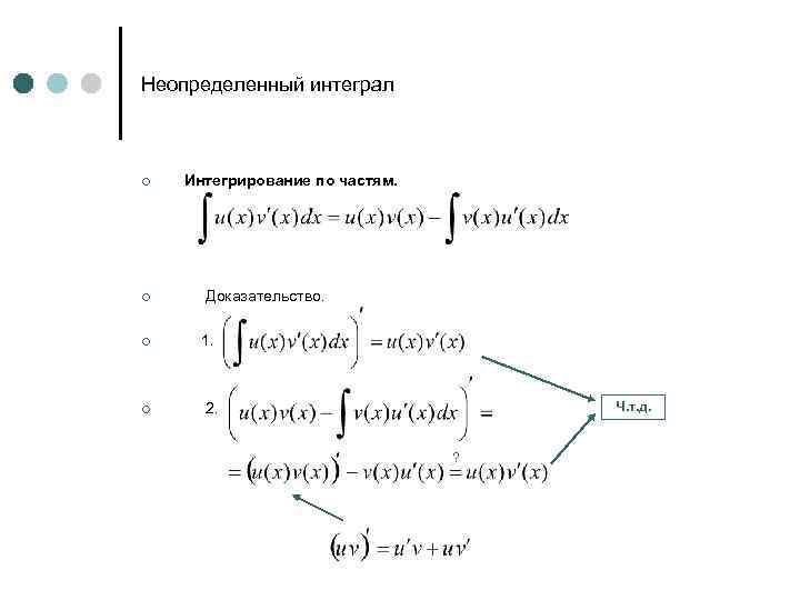 Неопределенный интеграл ¢ ¢ Интегрирование по частям. Доказательство. 1. 2. Ч. т. д. ?