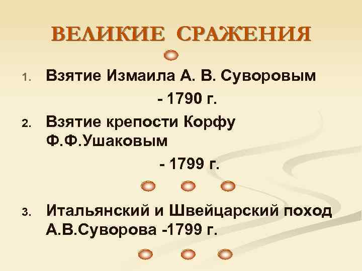 ВЕЛИКИЕ СРАЖЕНИЯ 1. 2. 3. Взятие Измаила А. В. Суворовым - 1790 г. Взятие