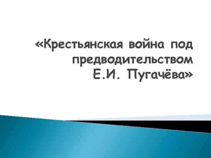  «Крестьянская война под предводительством Е. И. Пугачёва» 
