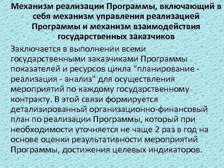 Механизм реализации Программы, включающий в себя механизм управления реализацией Программы и механизм взаимодействия государственных