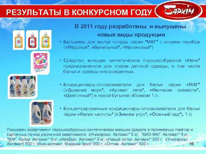 РЕЗУЛЬТАТЫ В КОНКУРСНОМ ГОДУ В 2011 году разработаны и выпущены новые виды продукции •