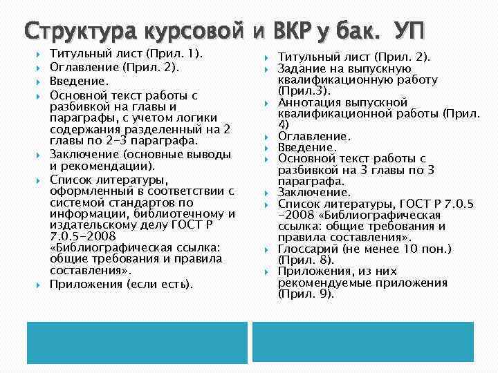 Структура курсовой и ВКР у бак. УП Титульный лист (Прил. 1). Оглавление (Прил. 2).