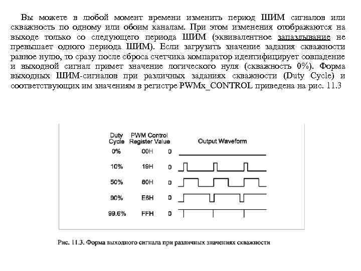 Вы можете в любой момент времени изменить период ШИМ сигналов или скважность по одному