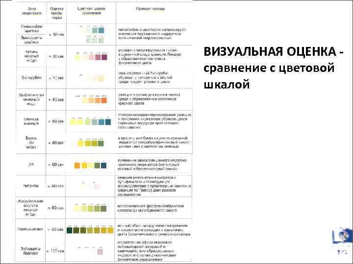 ВИЗУАЛЬНАЯ ОЦЕНКА - сравнение с цветовой шкалой 