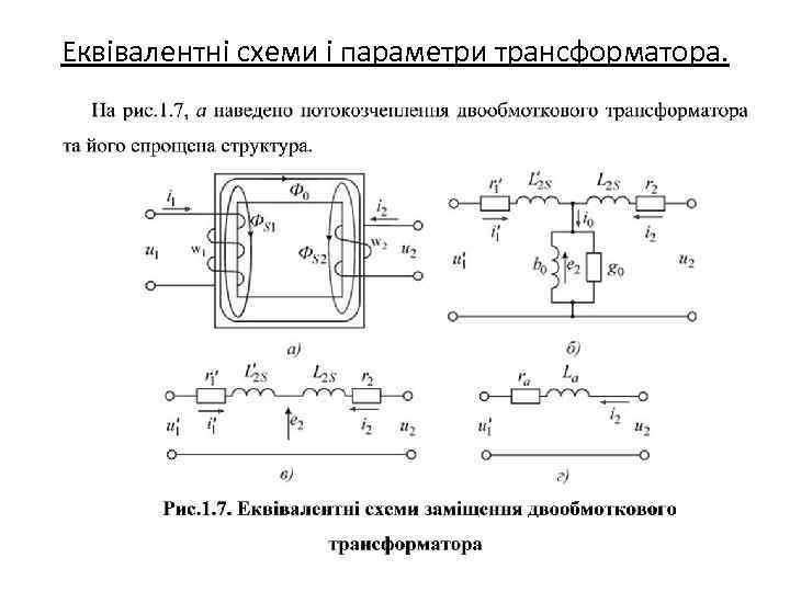 Еквівалентні схеми і параметри трансформатора. 