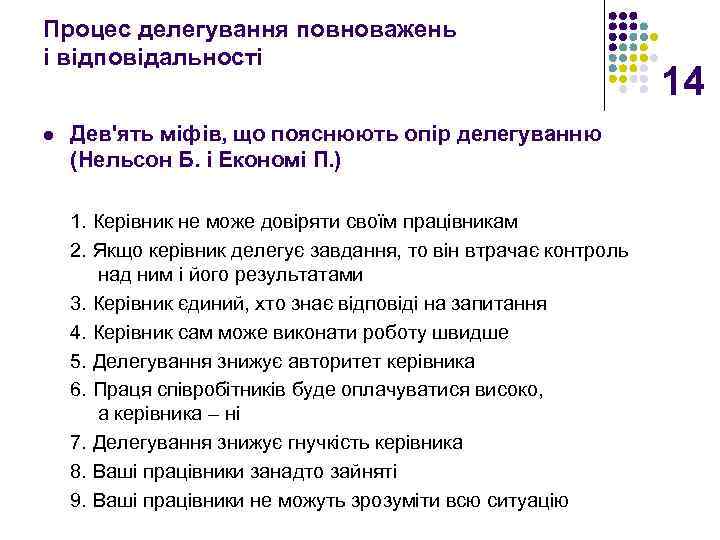 Процес делегування повноважень і відповідальності l Дев'ять міфів, що пояснюють опір делегуванню (Нельсон Б.