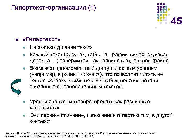 Гипертекст-организация (1) 45 l «Гипертекст» l l l Несколько уровней текста Каждый текст (рисунок,