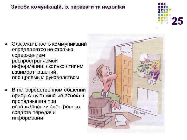 Засоби комунікацій, їх переваги та недоліки 25 l Эффективность коммуникаций определяется не столько содержанием
