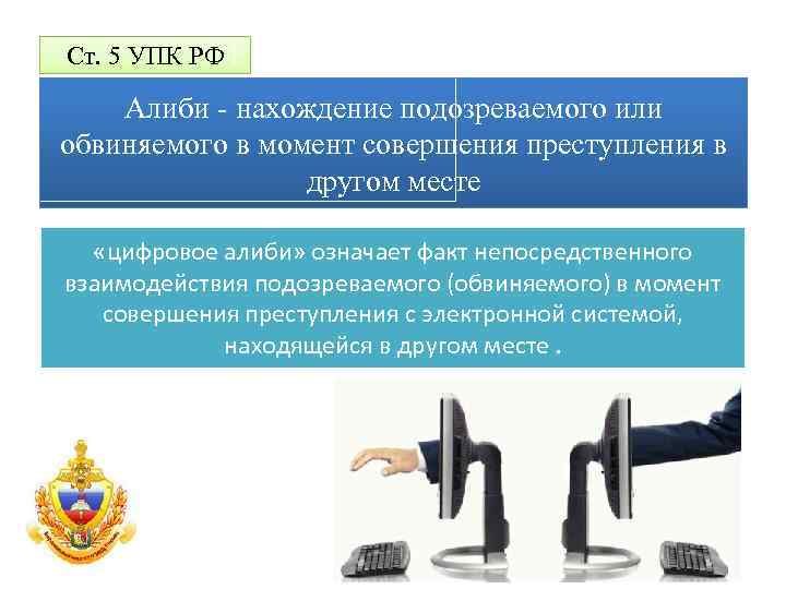 Ст. 5 УПК РФ Алиби - нахождение подозреваемого или обвиняемого в момент совершения преступления