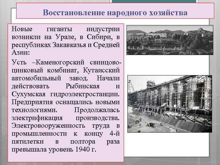 Восстановление народного хозяйства ссср после вов презентация