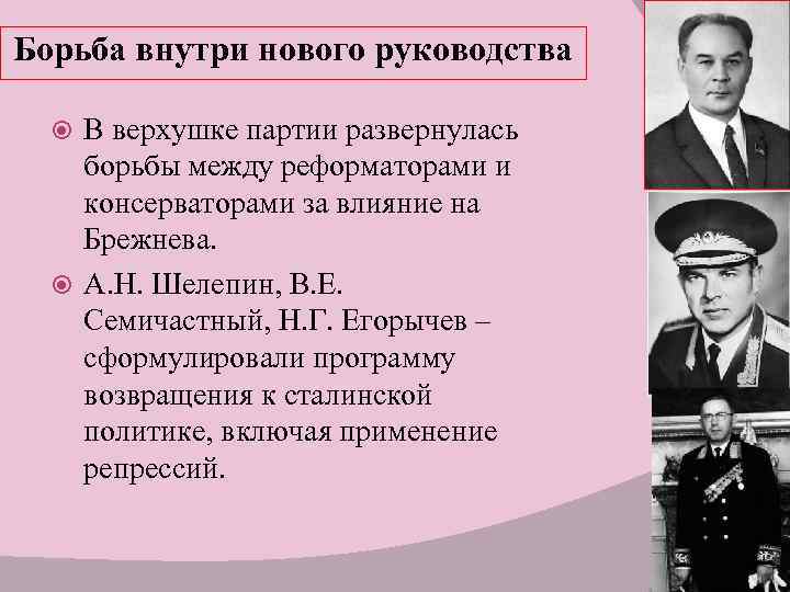 Брежнев косыгин андропов шелепин суслов взгляды на политическое развитие составьте схему кластер