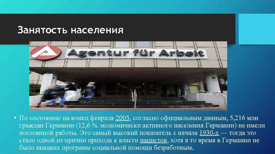 Занятость населения • По состоянию на конец февраля 2005, согласно официальным данным, 5, 216