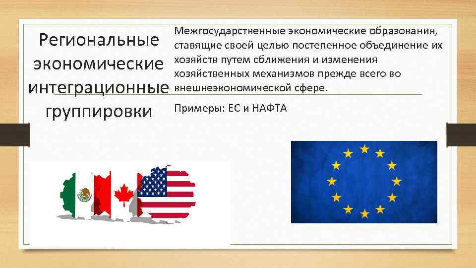 Межгосударственные экономические образования, ставящие своей целью постепенное объединение их хозяйств путем сближения и изменения